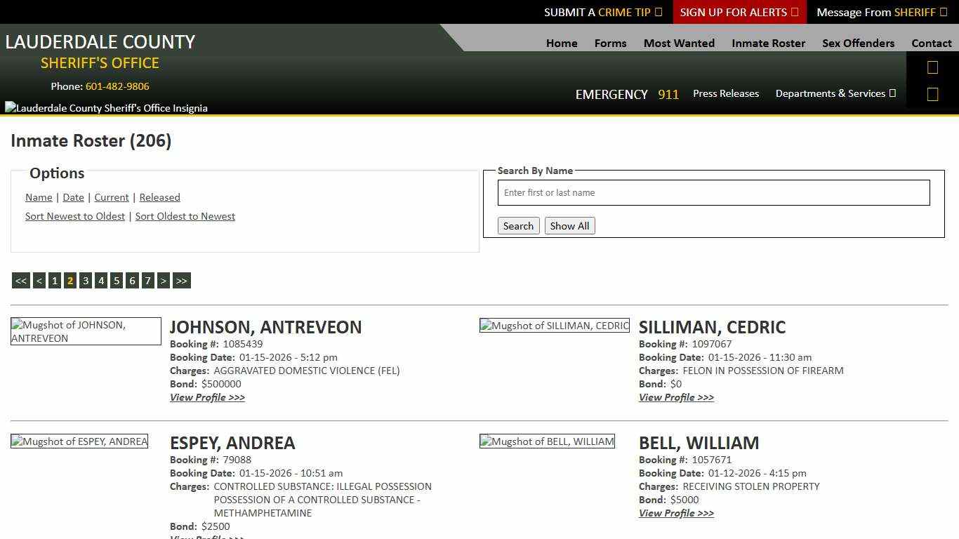 Inmate Roster - Page 2 Current Inmates Booking Date Descending - Lauderdale County Sheriff